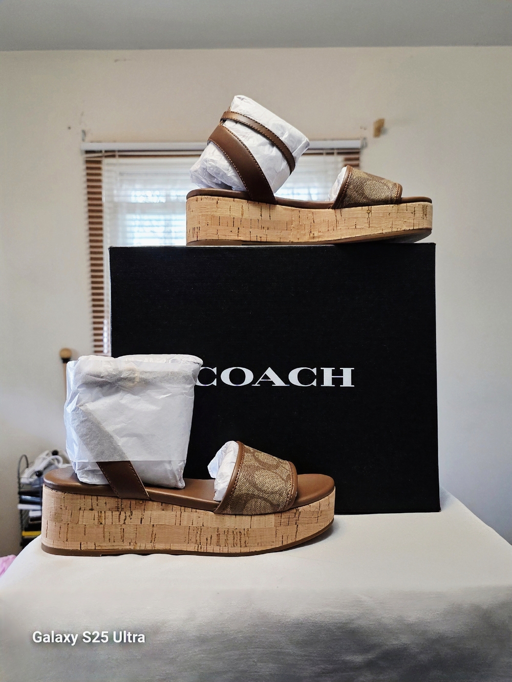 COACH Tullie Signature Jacquard Sandals In Saddle/Khaki Size 7B - Picture 2 of 13